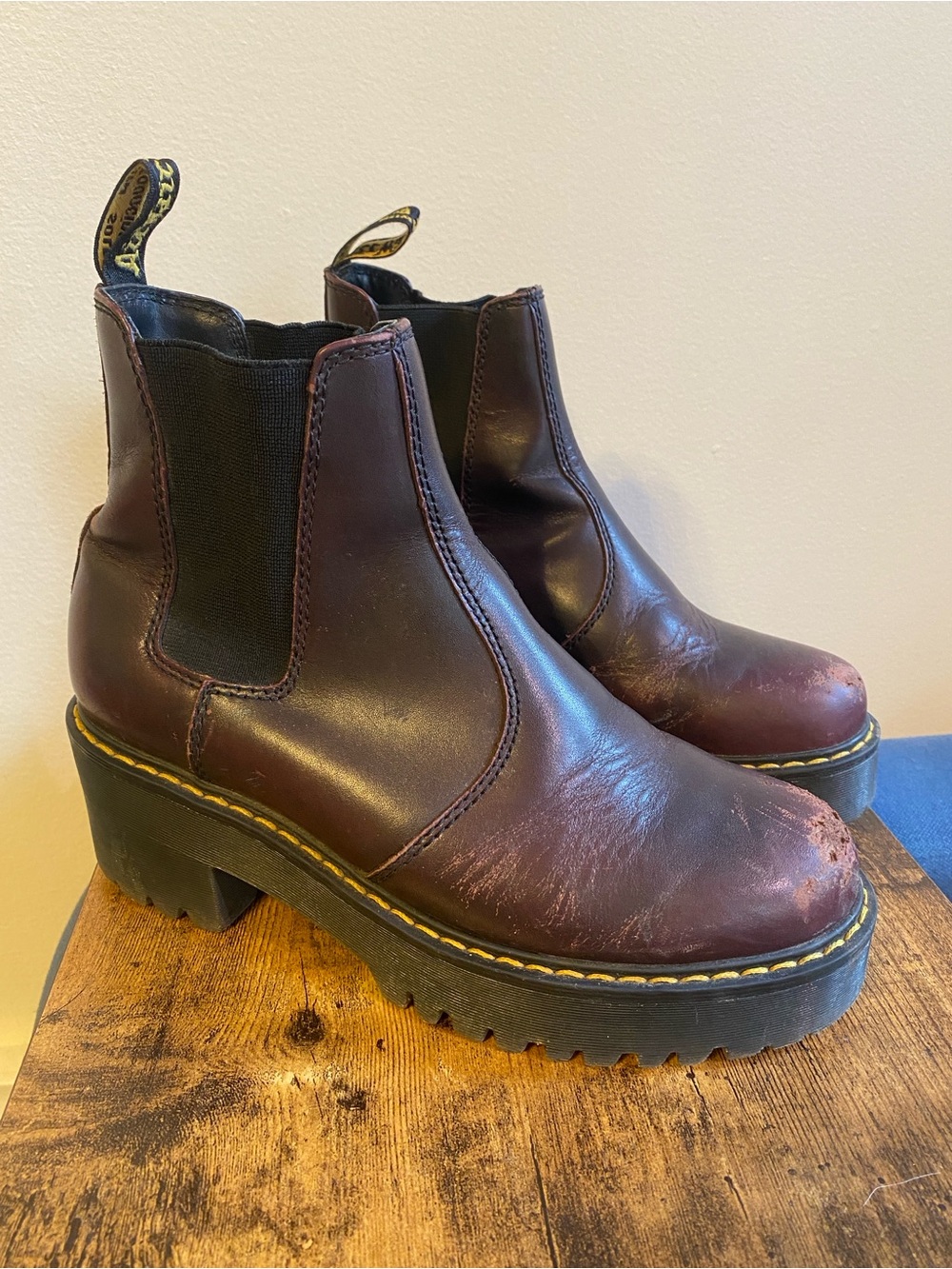 Dr. Martens Vegan Burgundy Platform Chelsea Boots